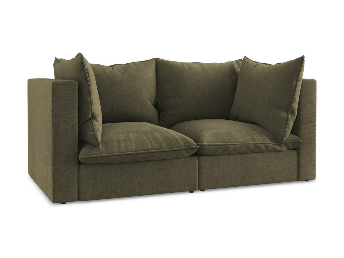 2-SITZER SOFA Strukturstoff Grün - Schwarz/Olivgrün, Holzwerkstoff/Kunststoff (180/77/90cm) - Makamii