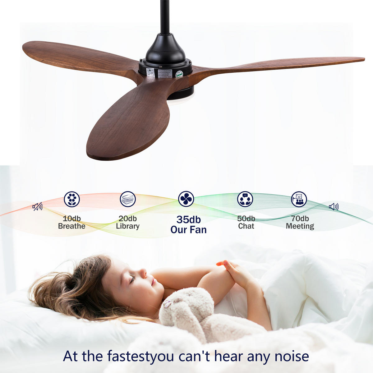 DECKENVENTILATOR DE-16254 52 Zoll mit CCT LED & Holzflügel Schwarz - Walnussfarben, Holz/Metall (132/132/37cm) - ComfortXL