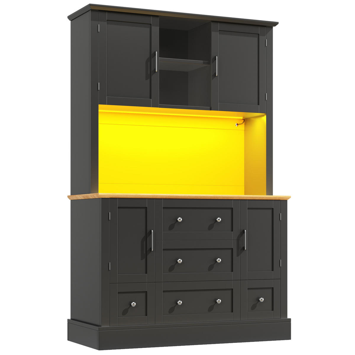 ANRICHTE Hochschrank 115/40/180 cm aus MDF mit LED-Beleuchtung und App-Steuerung Schwarz/Natur - Schwarz, Holzwerkstoff (115/180/40cm) - Modenvie