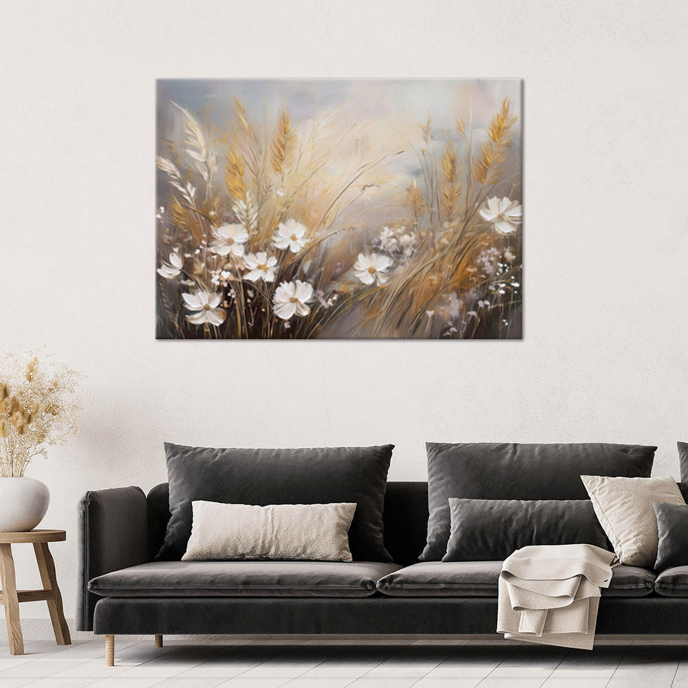 WANDBILD boho beige grasfeldblumen - Grau, Textil (60/40cm) - Feeby