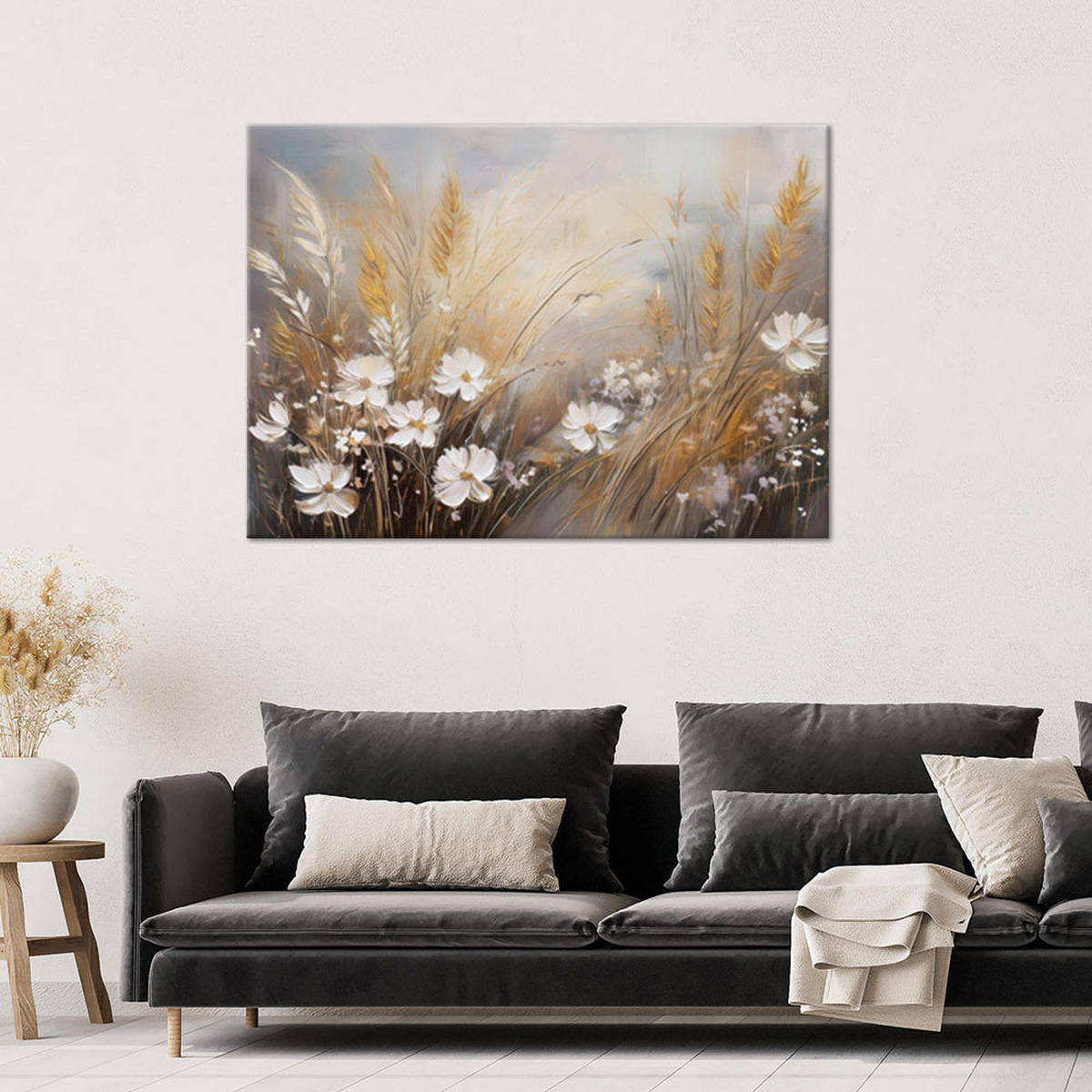 WANDBILD boho beige grasfeldblumen - Grau, Textil (60/40cm) - Feeby