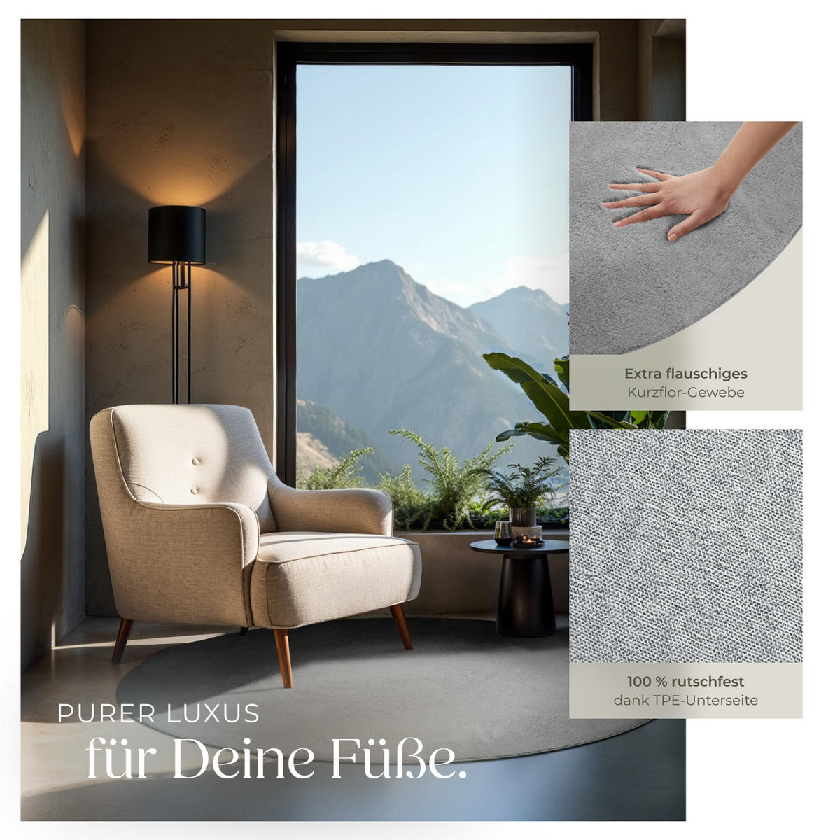 KURZFLORTEPPICH Soft Zone,rutschfeste Unterseite,grau - Grau, Kunststoff (120/120cm) - tectake