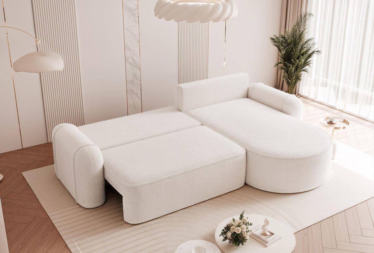 ECKSOFA SIGMA mit Schlaffunktion und Bettkasten, Stoff Weiß - Weiß, Textil (280/178cm) - Idohome