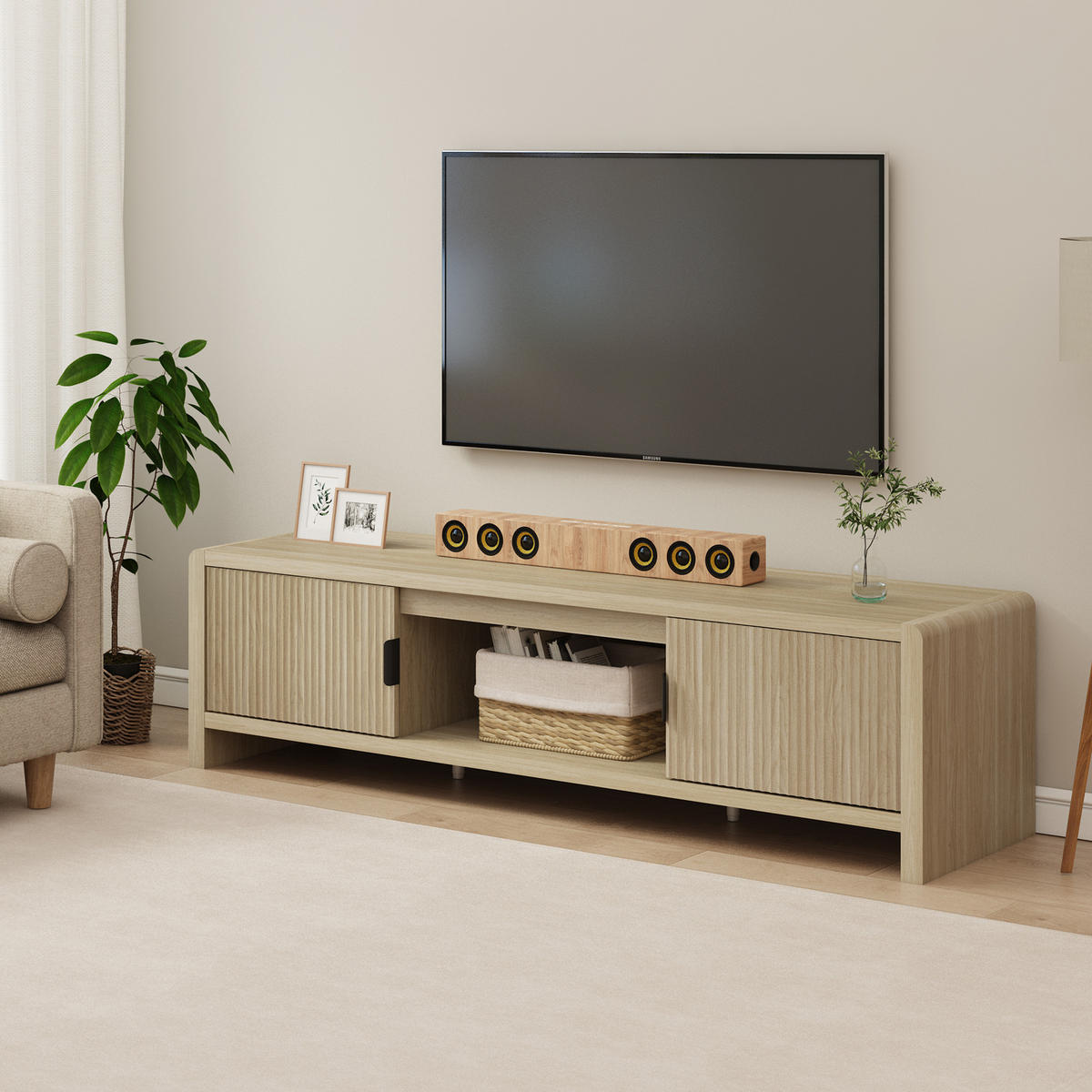 SKŘÍŇ NA TELEVIZOR Lukkodso - barva dubu, kompozitní dřevo (150/40/40cm) - [en.casa]