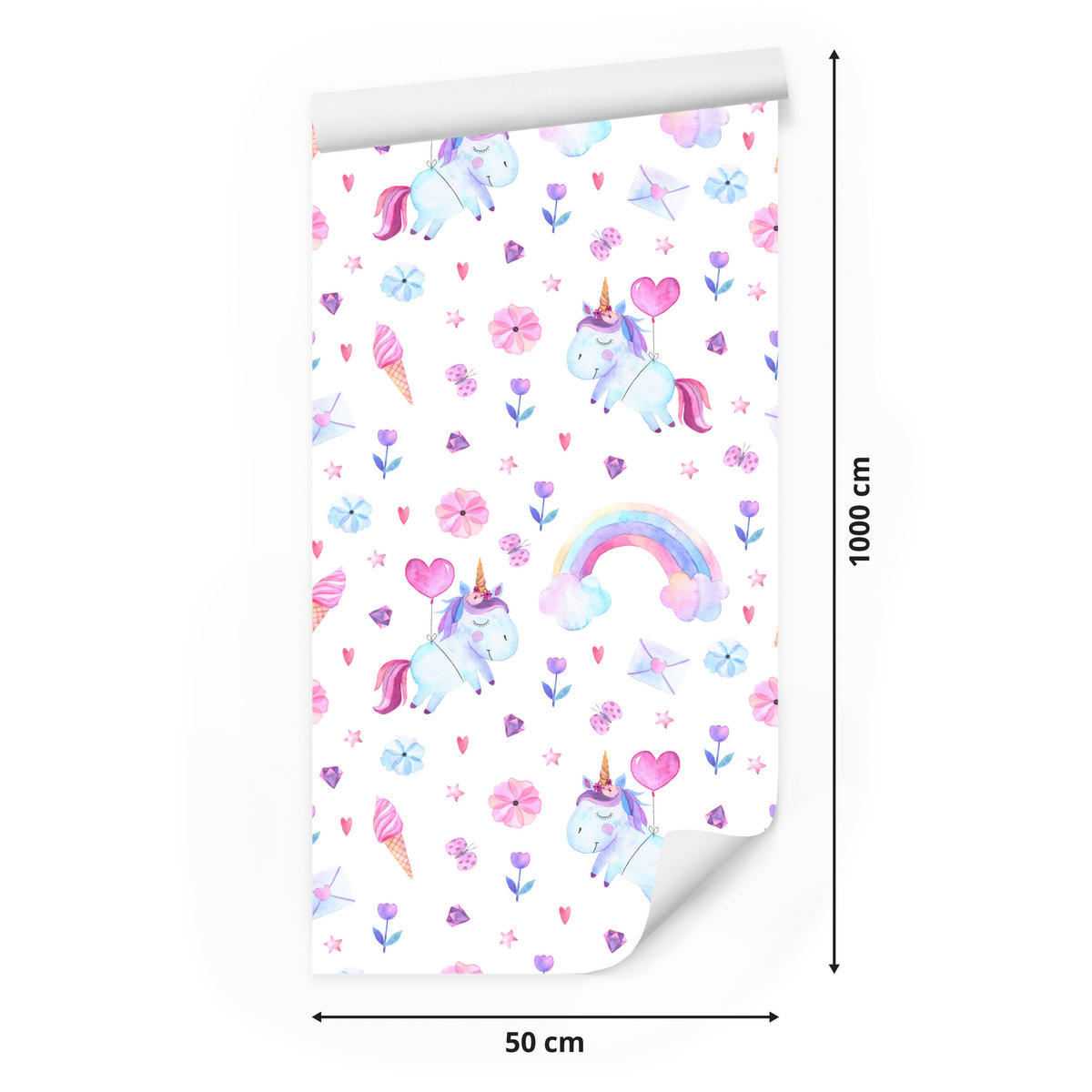 VLIESTAPETE Einhörner und Regenbogen – Rosa, Blau, Weiß – 50x1000 cm - Blau/Rosa, Papier (50/1000cm) - Muralo