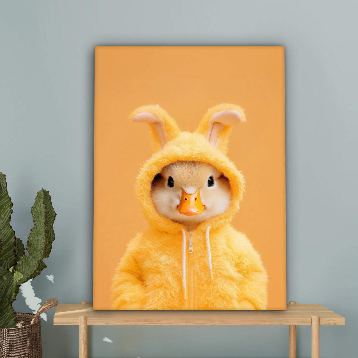 LEINWANDBILD Osterhase - Kostüm - Ente Wandbild Wohnzimmer 60x80 cm - Gelb, Textil (60/80cm) - MuchoWow