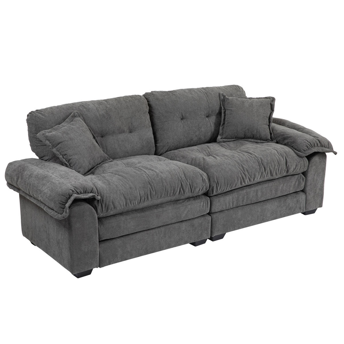 2-SITZER SOFA Chenille Grau mit Memory-Schaum, Taschenfedern, Kissen - Grau, Holzwerkstoff/Kunststoff (213.4/87.6/90.1cm) - WISHDOR