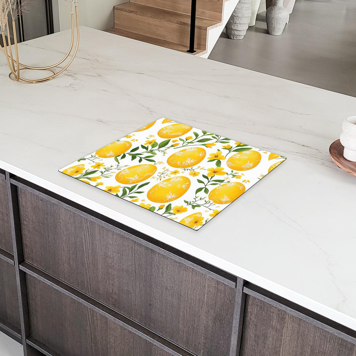 HERDABDECKPLATTE Blumen - Ostereier - Gelb Abdeckung Ceranfeld 59x51 cm - Gelb, Kunststoff (59/51/0.2cm) - MuchoWow