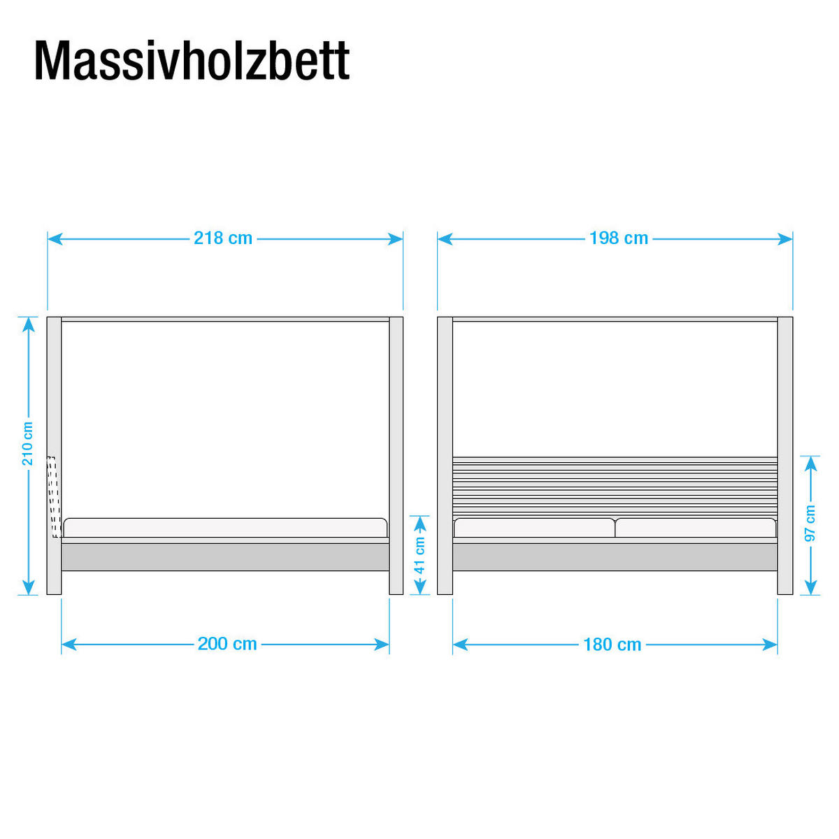 HIMMELBETT - Massivholz - Eichefarben, Holz (180/200cm) - home24