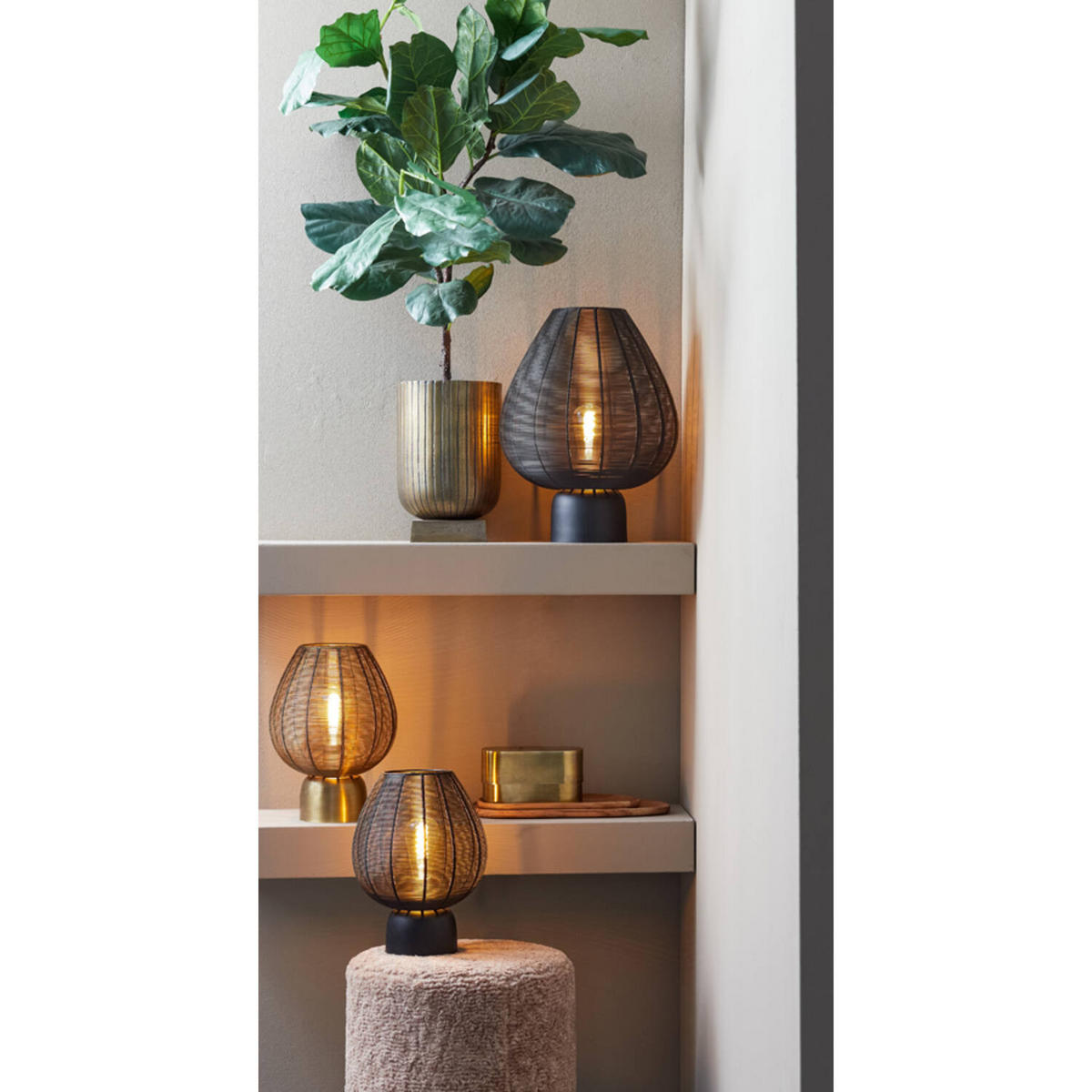 TISCHLAMPE Suneko Bronze Ø25/34 cm - Bronzefarben, Metall (25/25/34cm) - Light & Living