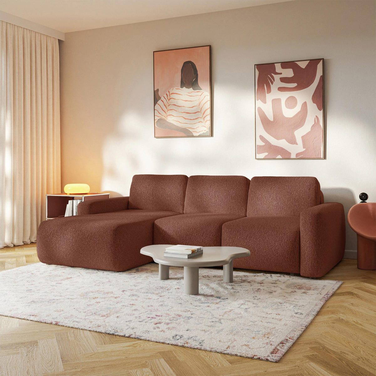 ECKSOFA Carnos Mini Kupfer Chenille - Schwarz/Kupferfarben, Kunststoff/Textil (238/164cm) - Selsey