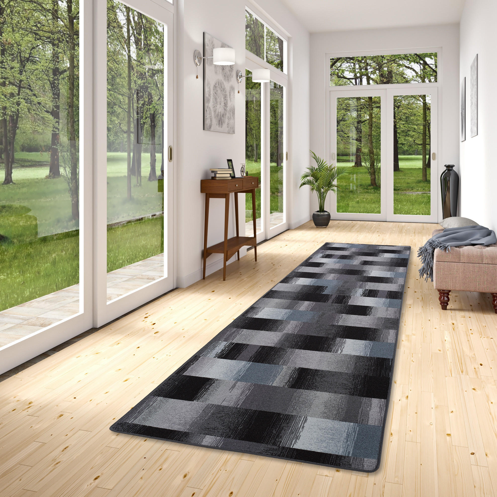 VELOURS LÄUFER TEPPICH MYSTIC KARO - Blau, Textil (80/320cm) - Snapstyle