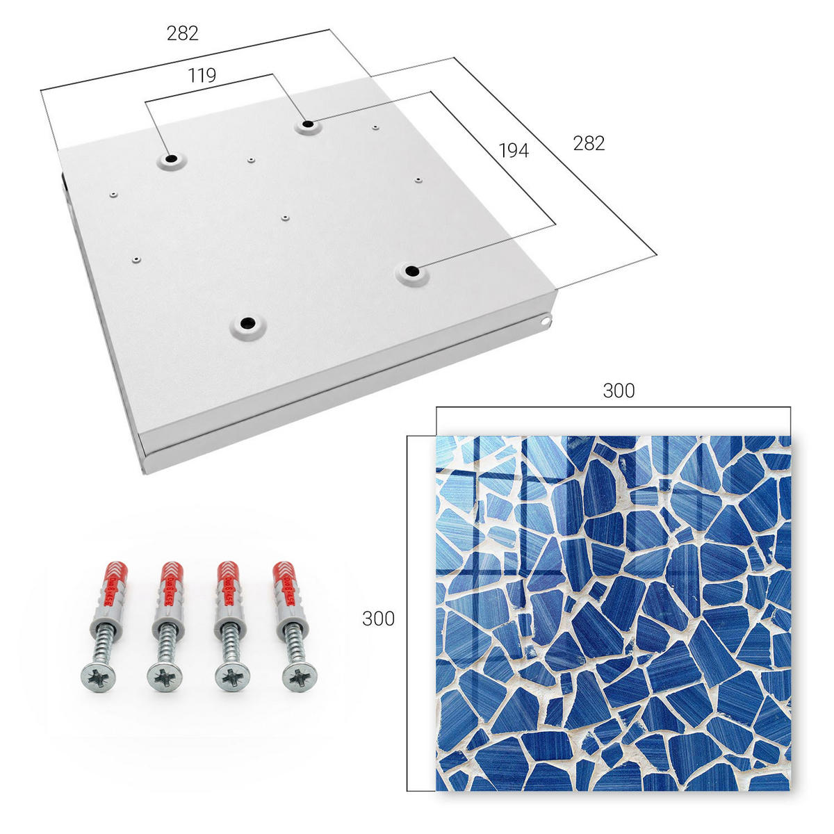 SCHLÜSSELBOX Weiß 30x30 cm – Türöffnung nach rechts - Blaues Mosaik - Blau, Metall (30/30/5cm) - TULUP