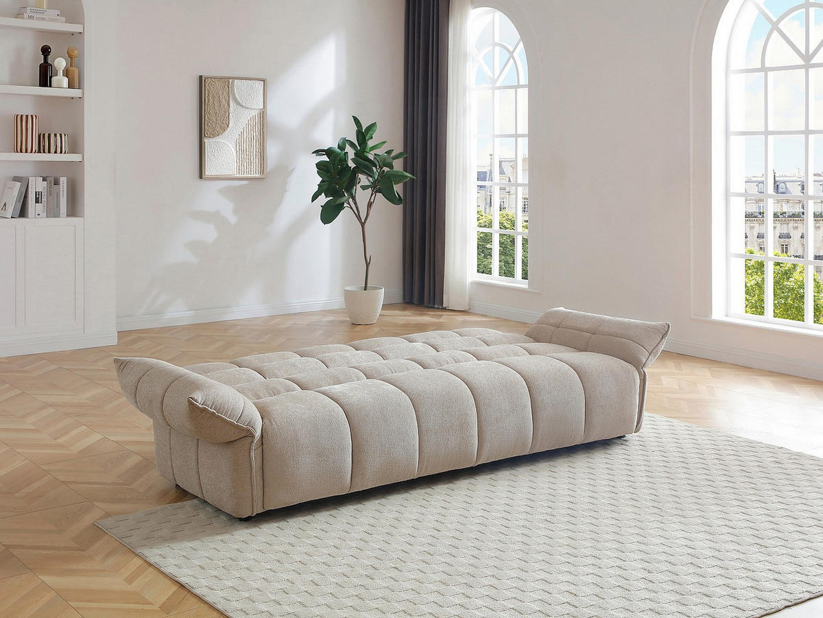 3-SITZER-SCHLAFSOFA Clic-Clac – Chenille-Stoff – Beige – HAKEMO - Beige, Textil (250/85/90cm) - Vente-Unique