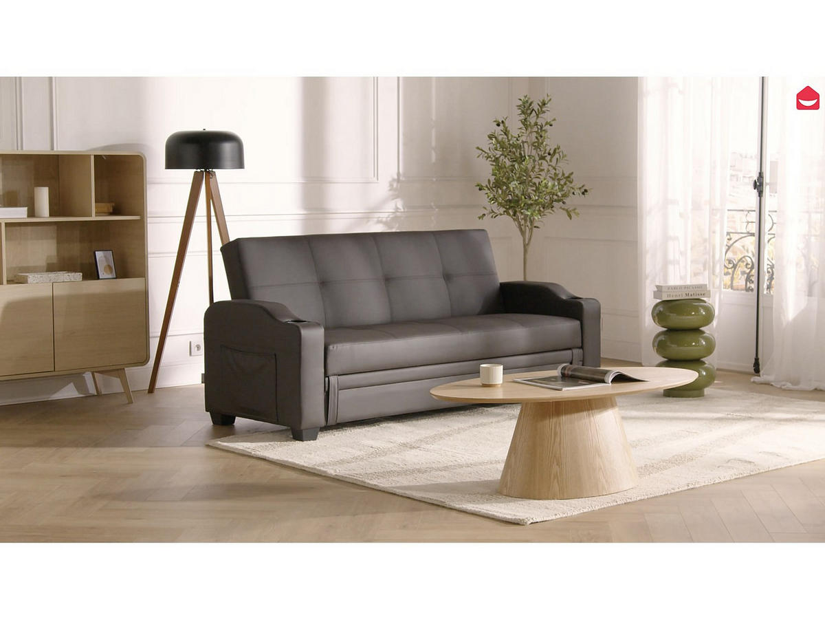 SCHLAFSOFA - 3 Personen - Kunstleder - Schokoladenbraun - - Braun, Leder (197/83/89cm) - Vente-Unique