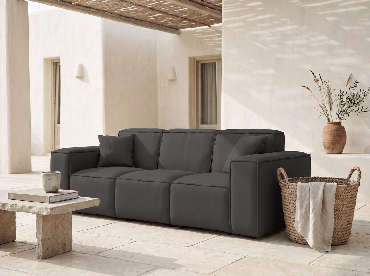 GARTENSOFA Lorento Outdoor 3-Sitzer, Dunkelgrau Kunstleder 251/73/92 cm - Dunkelgrau, Textil (251/73/92cm) - WFL GROUP