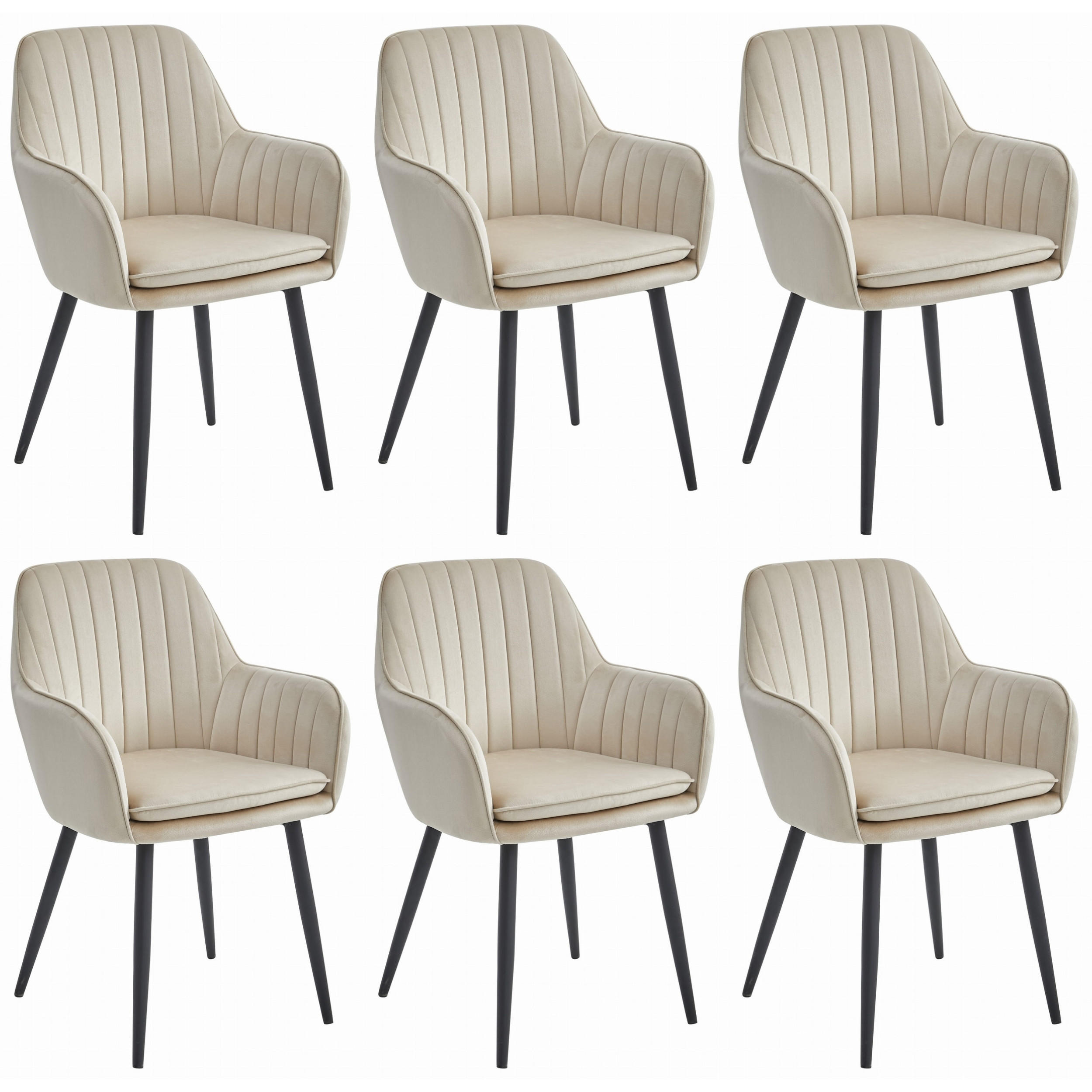 STUHL PRAIANO 6-er Set, Beige, Schwarz, mit Samtstoff gepolstert - Blau, Textil/Metall (56/84/62cm) - Komodee