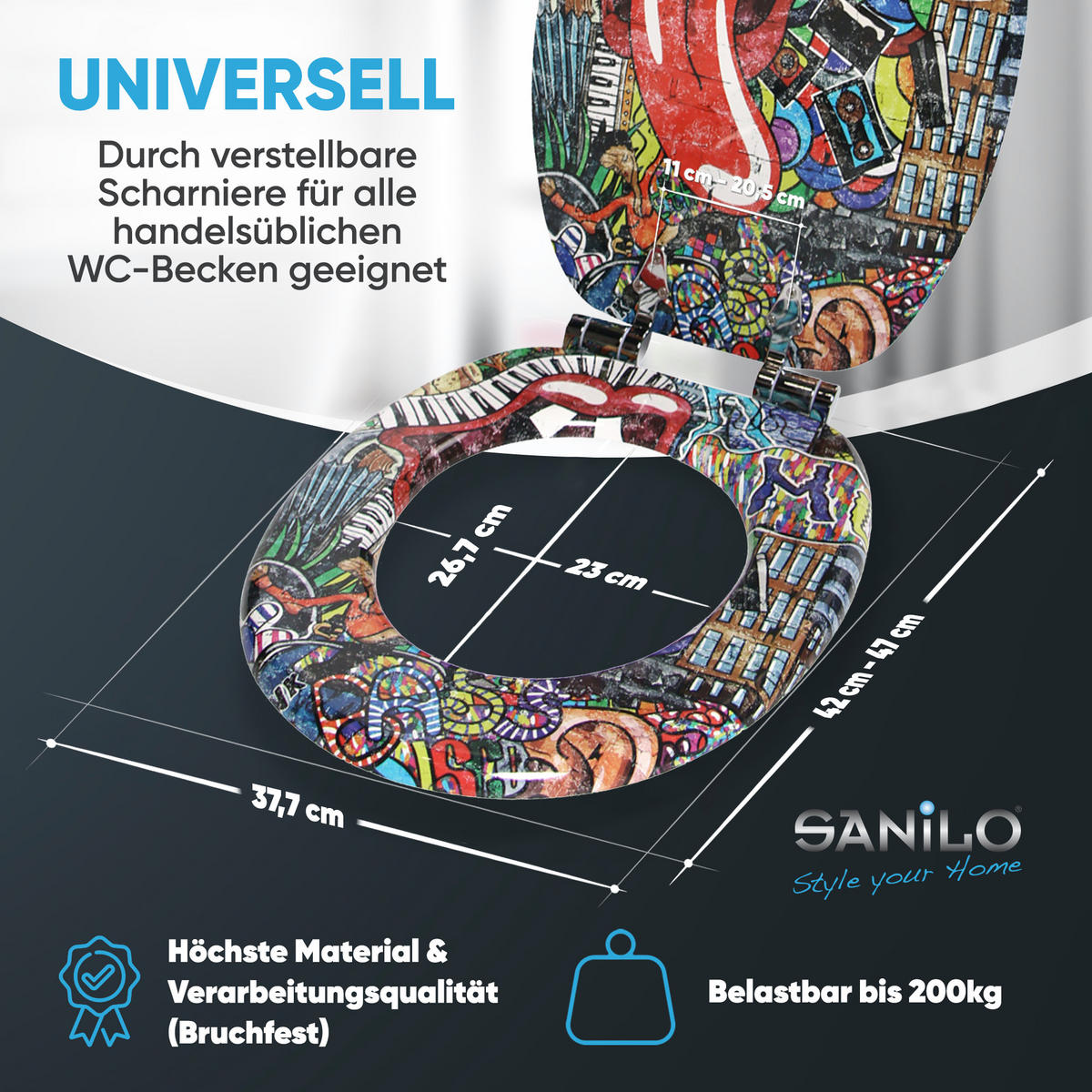 WC-SITZ mit Absenkautomatik Graffiti - Rot, Holzwerkstoff (38/6/47cm) - Sanilo