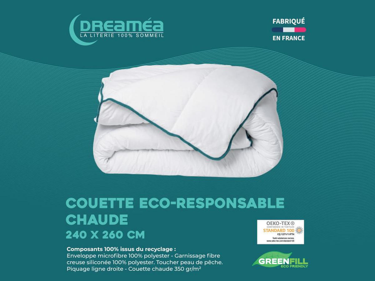 BETTDECKE recycelt - 240 x 260 cm - 350gr/ m² - Microfaser - Weiß & Blau - ROSA von DREAMEA - Weiß, Textil (240/260cm) - Vente-Unique