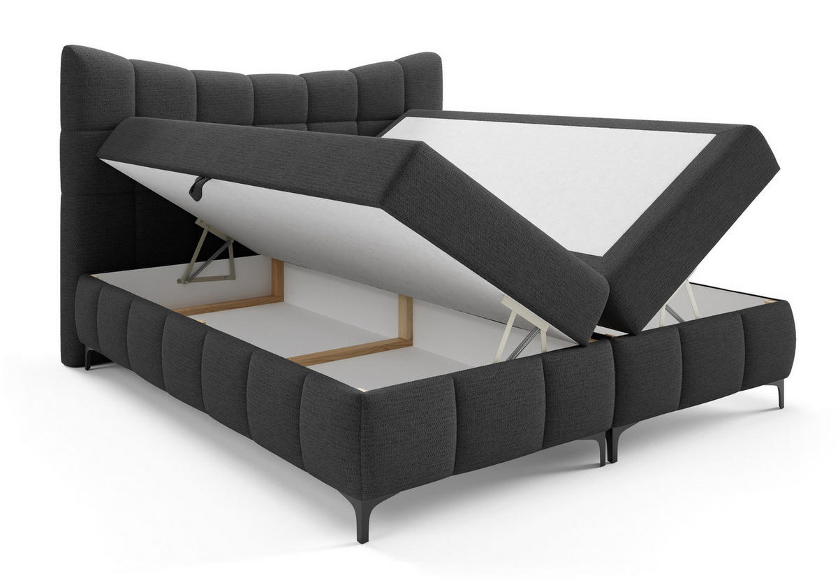 BOXSPRINGBETT 200x200 Almera, Chenille, Bettkasten, Matratze, Schwarz - Schwarz, Holz/Textil (200/200cm) - Emporius