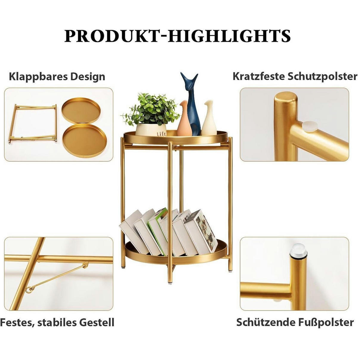 BEISTELLTISCH rund Gold 2 Ebenen abnehmbar - Goldfarben, Metall (43.5/43.5/54cm)