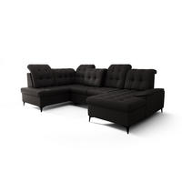 WOHNLANDSCHAFT KONGO RBN17, Eckcouch in U-Form mit Schlaffunktion, Farbe: Schwarz, Kunstleder, Ottomane Rechts - Schwarz, Textil (343/107/210cm) - O-Sofa