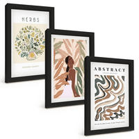 BILDER SET 3er Set - 20x30 cm Schwarzer Rahmen - Boho-Pastell-Minimalisten-Poster - Schwarz, Kunststoff (20/30cm) - TULUP