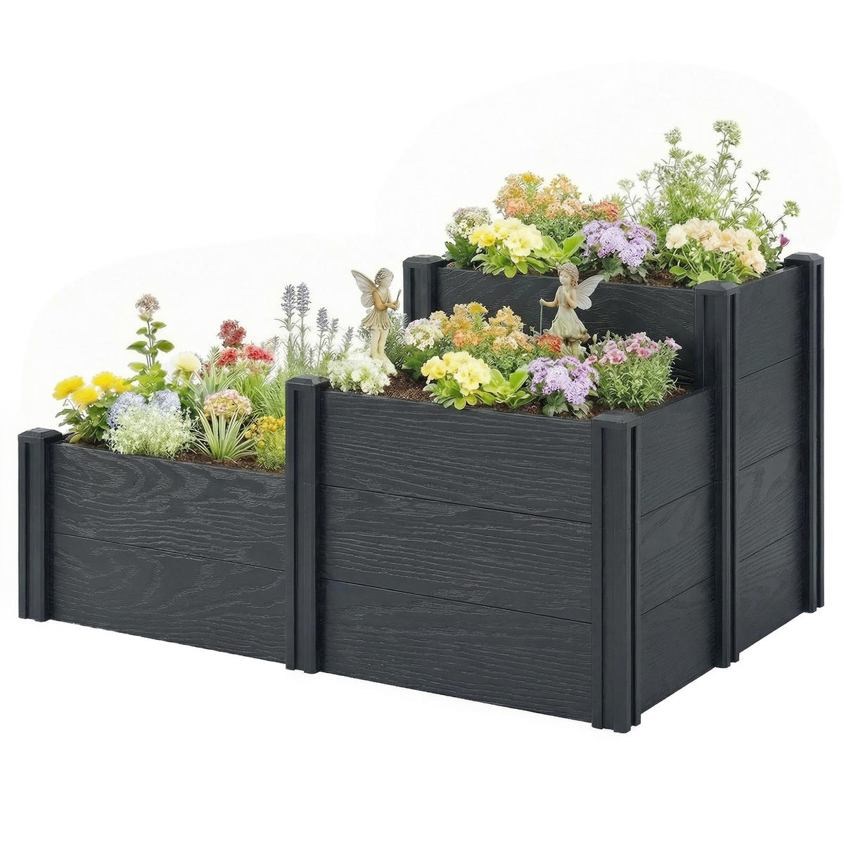 HOCHBEET 3-Stufig DE-12307 modulares Stecksystem, 120/80/64 cm Grau - Grau, Kunststoff (120/64/80cm) - ComfortXL