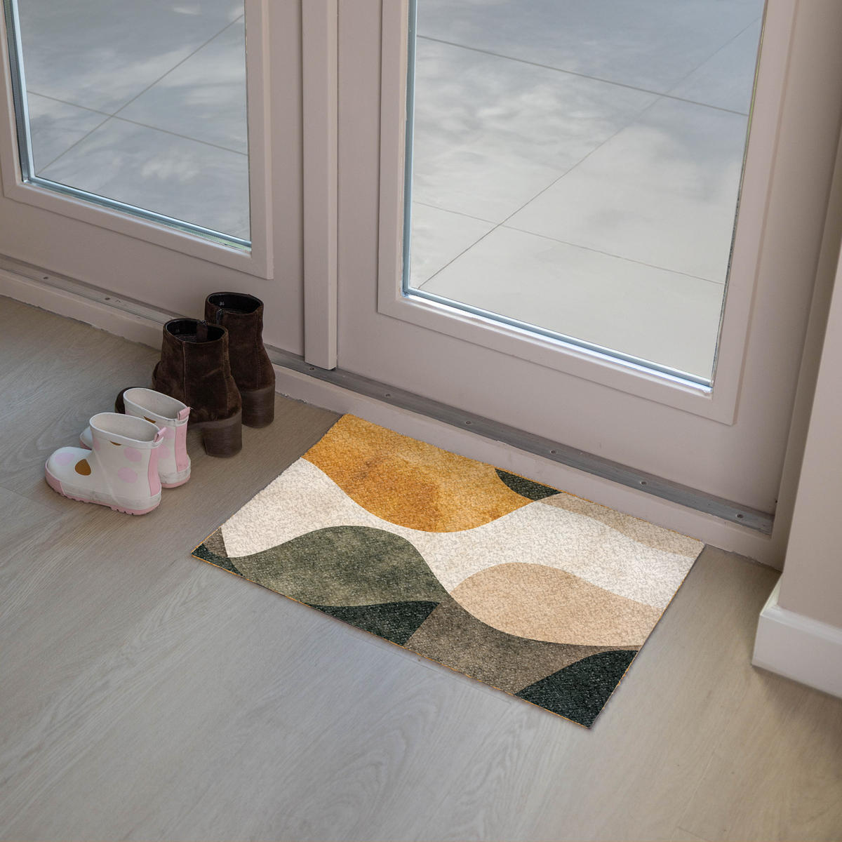 FUSSMATTE Formen - Ockergelb - Abstrakt 60x40 cm - Multicolor, Kunststoff (60/0.4cm) - MuchoWow