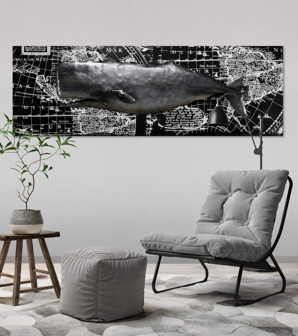 METALLBILD Schwarz-Weiß 144/44 cm - Schwarz, Metall (5.8/44cm) - KUNSTLOFT