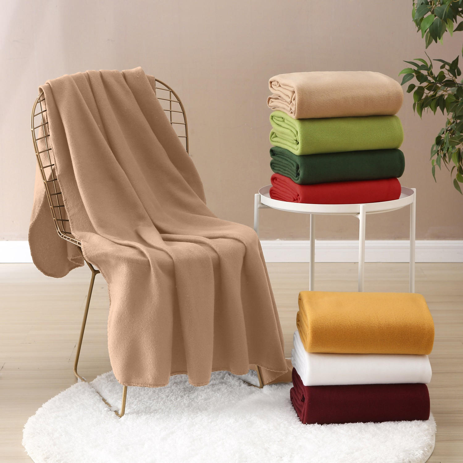 FLEECEDECKE 2er Set beige 130/160 cm Kettelrand Anti-Pilling - Beige, Textil (130/160cm) - wometo