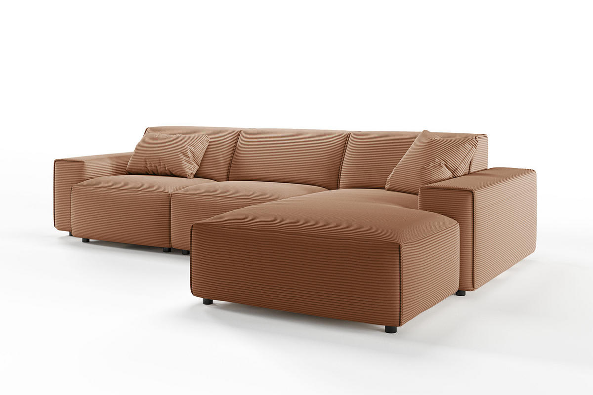 ECKSOFA RANI Braun Cord - Dunkelbraun/Schwarz, Kunststoff/Textil (299/189cm) - KAWOLA