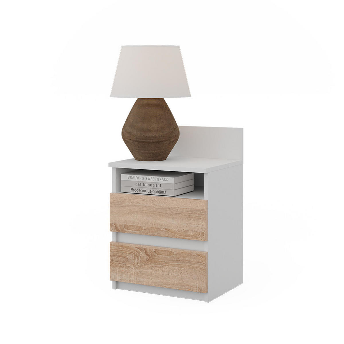 NACHTTISCH Monty Weiß/Sonoma 32.3 x 59.1 cm mit 2 Schubladen - Weiß/Sonoma Eiche, Holzwerkstoff (32.3/59.1/39.6cm) - Vicco