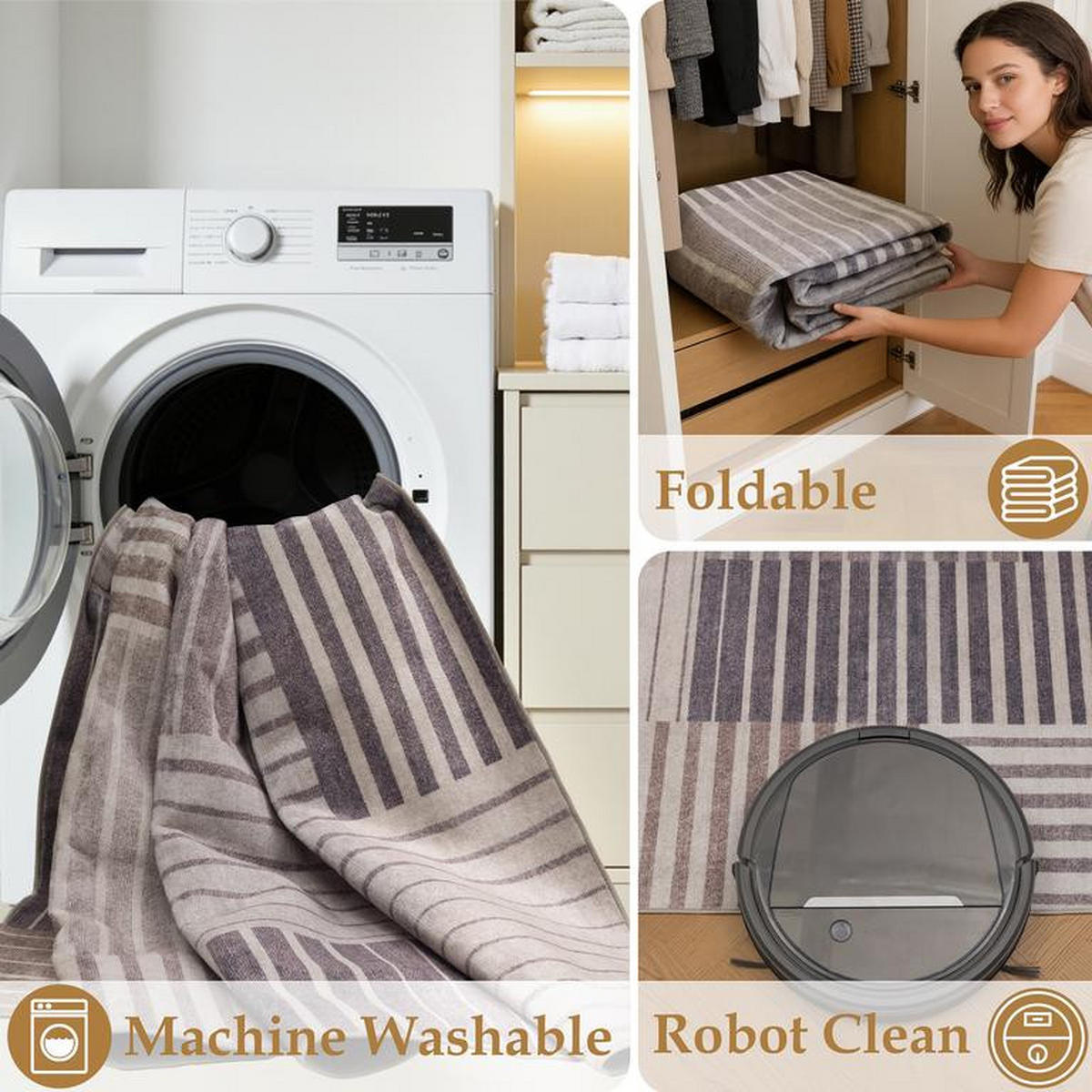 TEPPICH waschbar Flanel Beige/Grau 80x150 cm - Multicolor, Textil (80/150cm) - Vercai Rugs