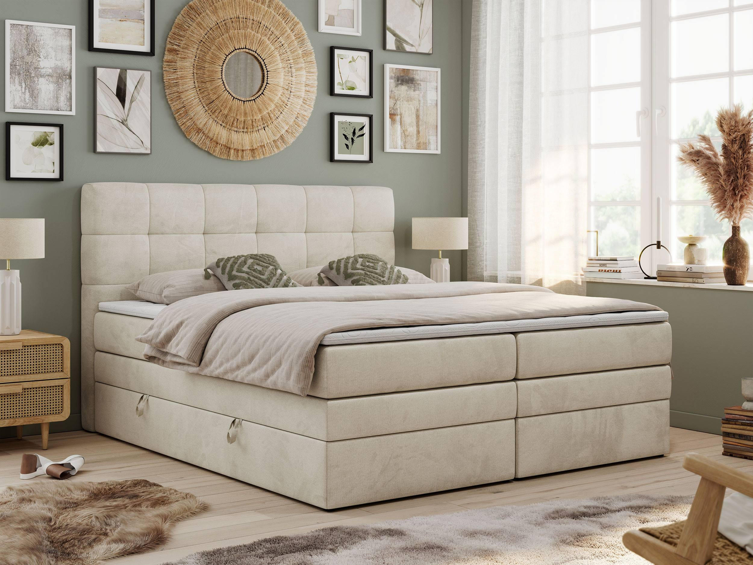 BOXSPRINGBETT LUKA KING 120/200 Beige Velvet - H3 - Beige, Holz/Textil (120/200cm) - MKS