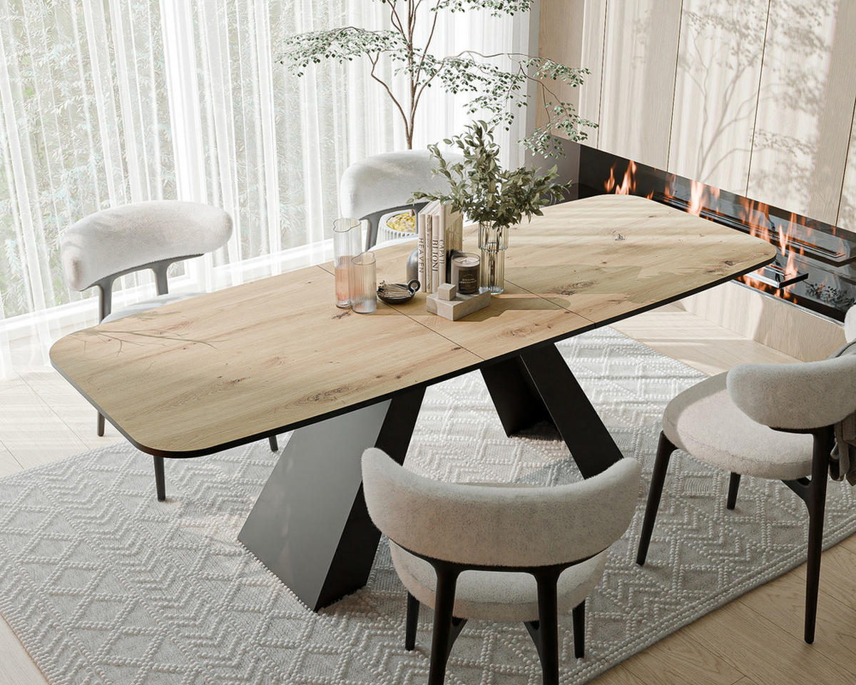 AUSZIEHTISCH ZENITH 160/90/76 cm mit Metallgestell, Schwarz / Artisan-Eiche - Schwarz/Eiche Artisan, Holzwerkstoff/Metall (90/160/76cm) - Idohome
