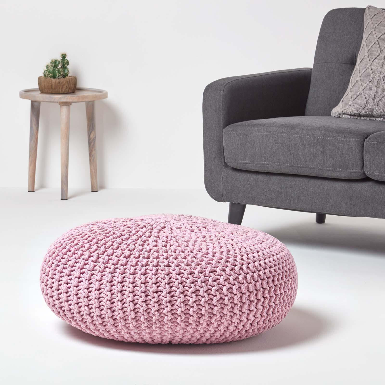 STRICK-POUF rosa, Bodenkissen rund 70/70/23 cm - Rosa, Textil (70/23/70cm) - Homescapes