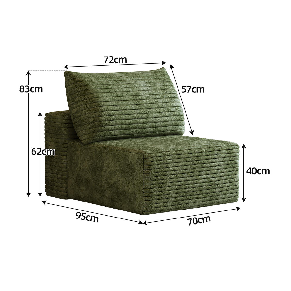 SOFAELEMENT DE-34721 Modulares 1‑Sitzer‑Element Grün - Grün, Textil (95/83/70cm) - ComfortXL