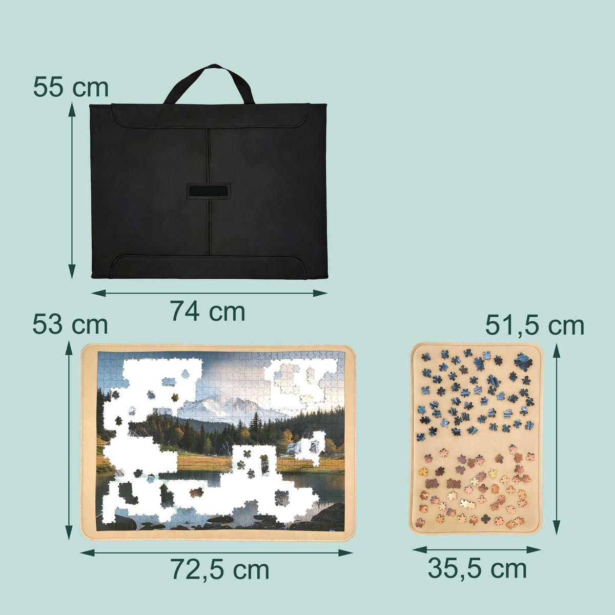 PUZZLEKOFFER Schwarz Beige mit Tragegriff 2 Ablagen - Multicolor, Textil (74/55cm) - Relaxdays
