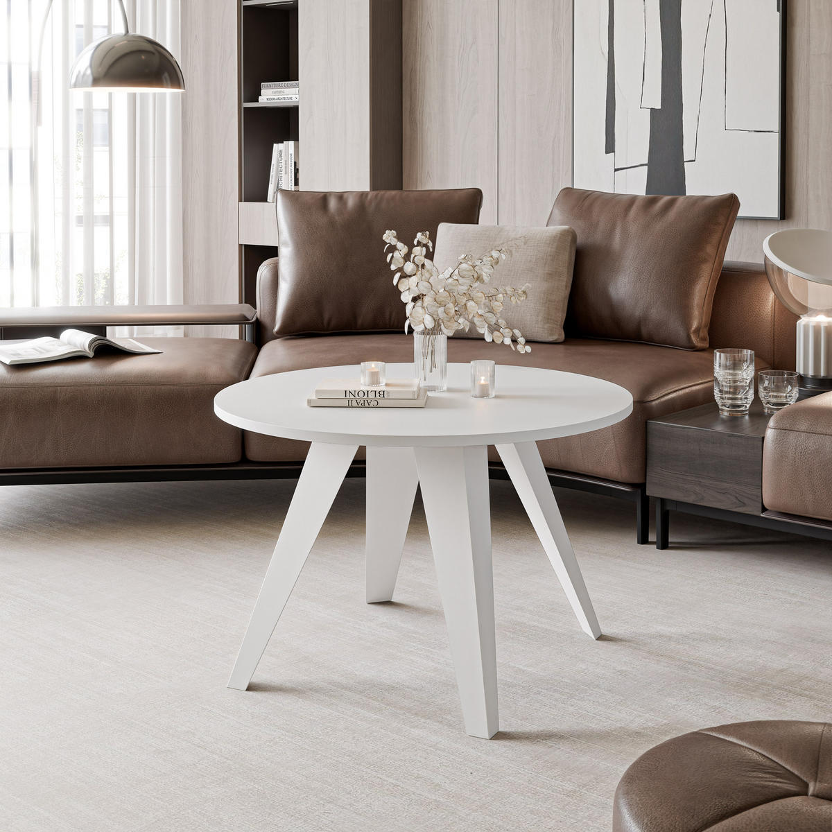 COUCHTISCH FERRO 75/50 cm runden, Weiß / Arktisweiß - Weiß, Metall (75/75/50cm) - Idohome