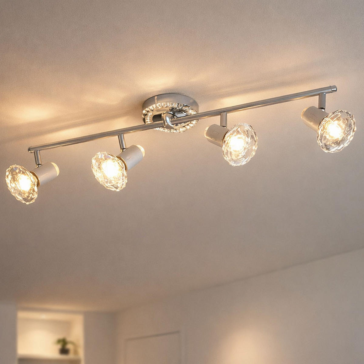 LED DECKENLEUCHTE Metall Silber Chrom Kristalle - Silberfarben, Metall (70/10/14.5cm) - Globo Lighting