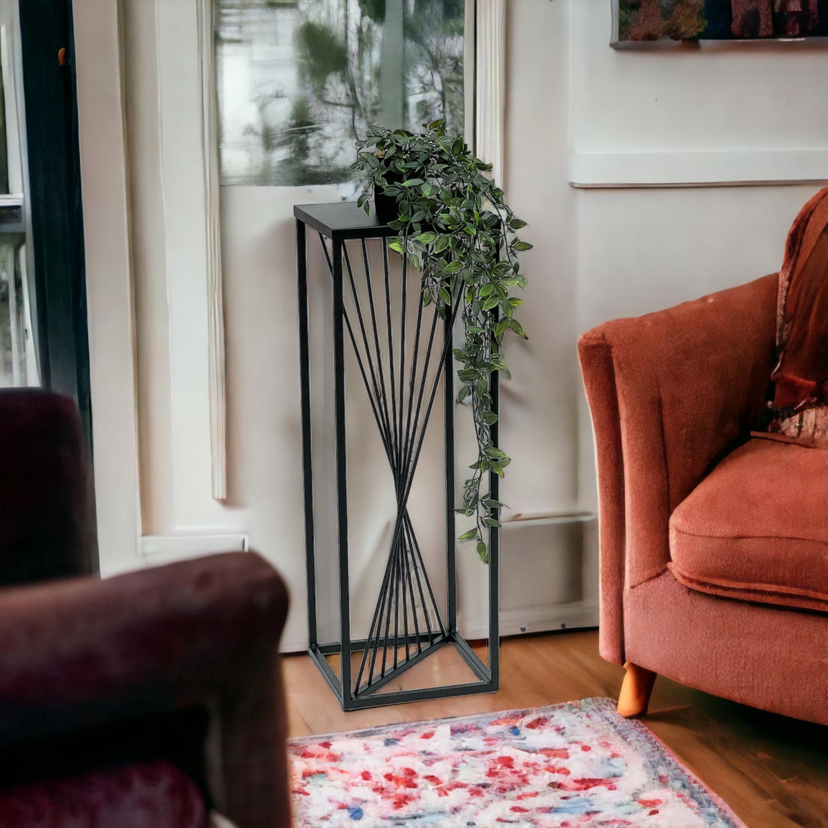 BLUMENHOCKER Eckig Metall Schwarz 70 cm 96457 - Schwarz, Metall (24/70/24cm) - DanDiBo