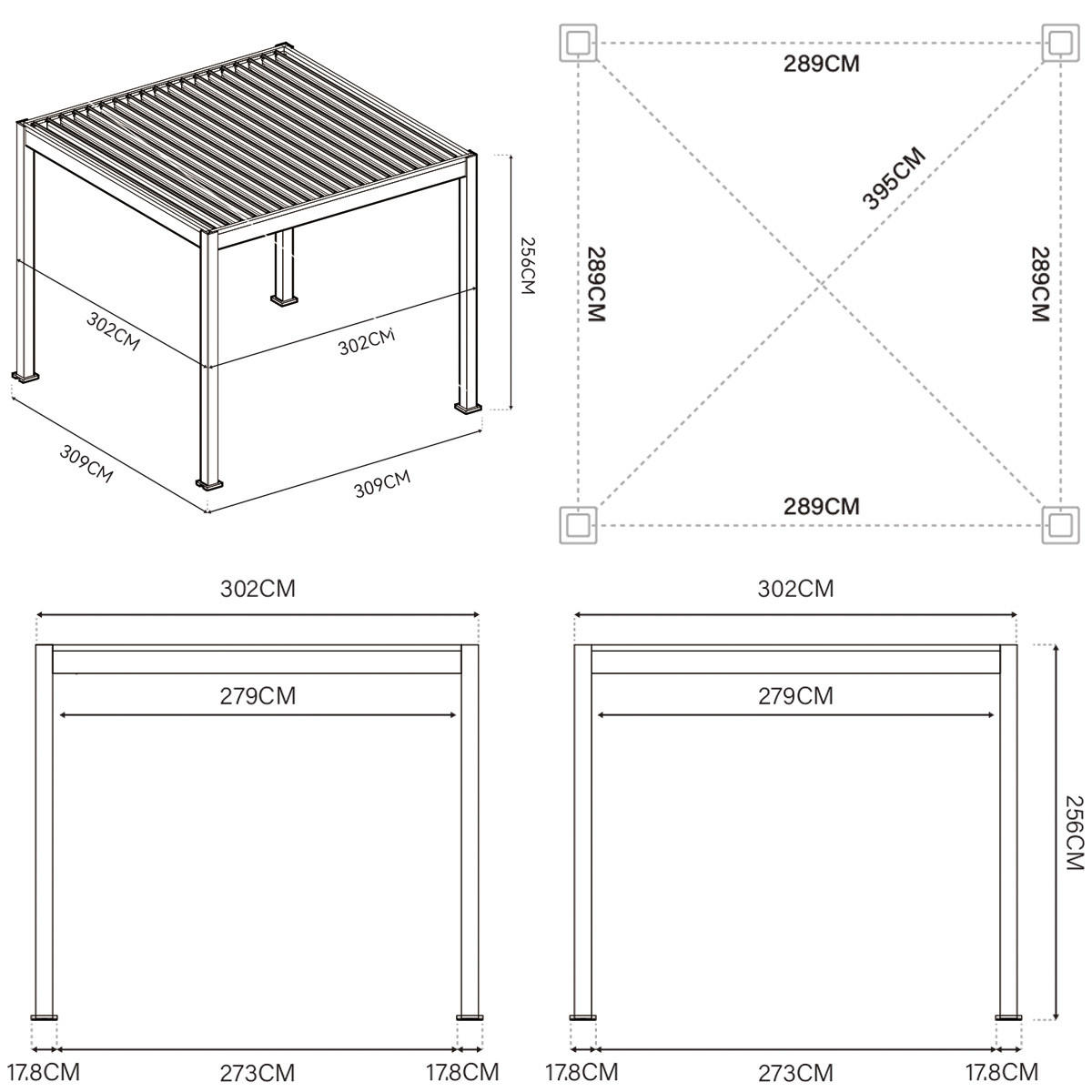 PERGOLA Terrassenüberdachung Trumpf | Alu-Stahl | Lamellendach | 3 x 3 M | anthrazit | freistehend - Anthrazit, Metall (300/255/300cm) - PergoLine
