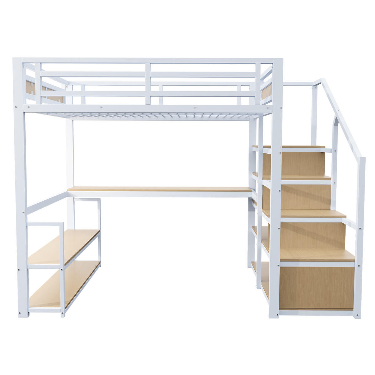 HOCHBETT 140/200 cm in Weiß mit Schreibtisch, Regalen und Stauraumleiter - Weiß, Metall (140/200cm) - BEAOK