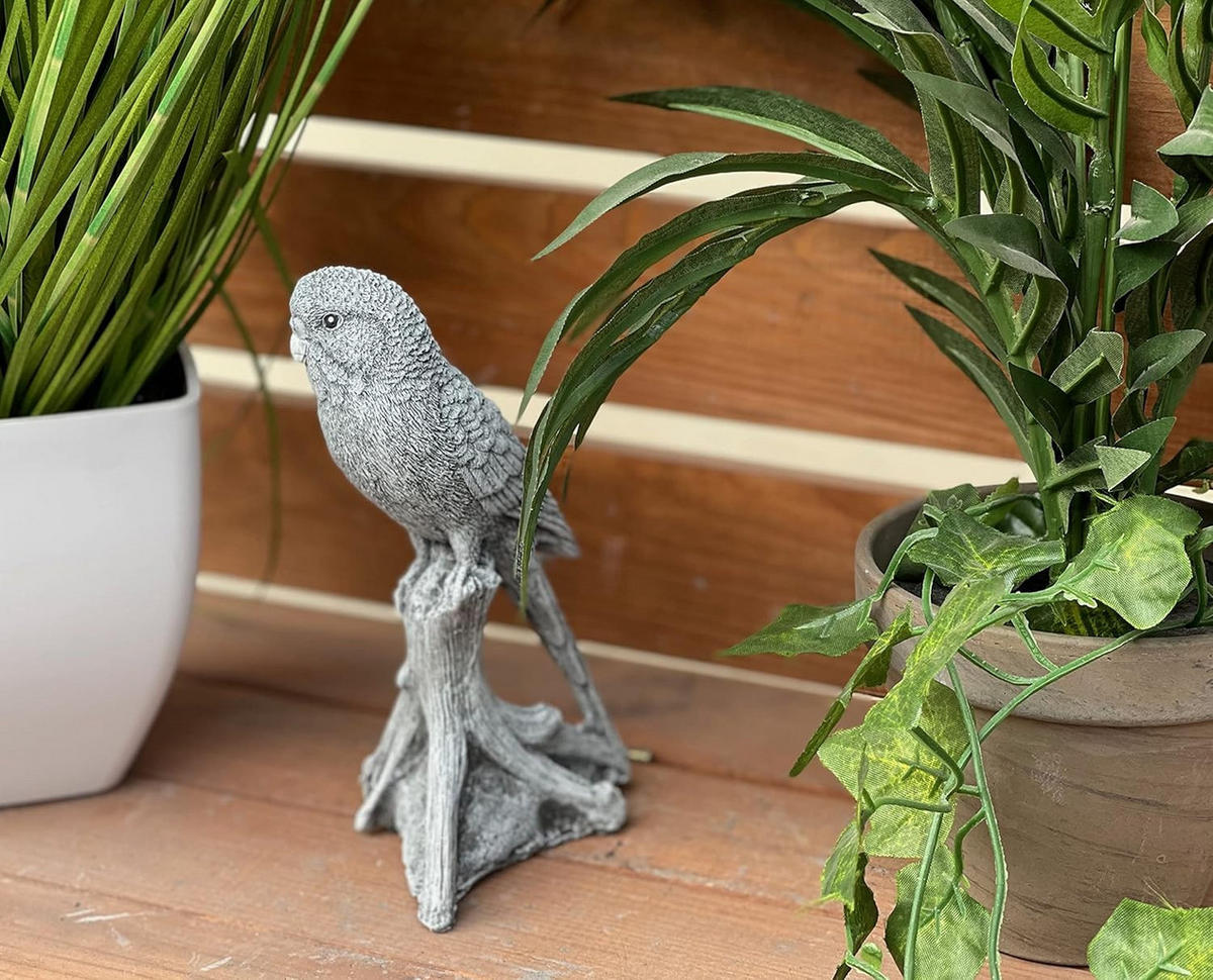 STEINFIGUR Wellensittich frostfest Winterfest Steinguss - Grau, Stein (6/16/11cm) - stoneandstyle