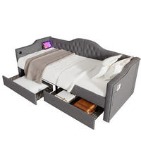 POLSTERBETT 90/190 cm mit 2 Schubladen, USB-C und gepolstertem Kopfteil - Grau, Textil (90/190cm) - BEAOK