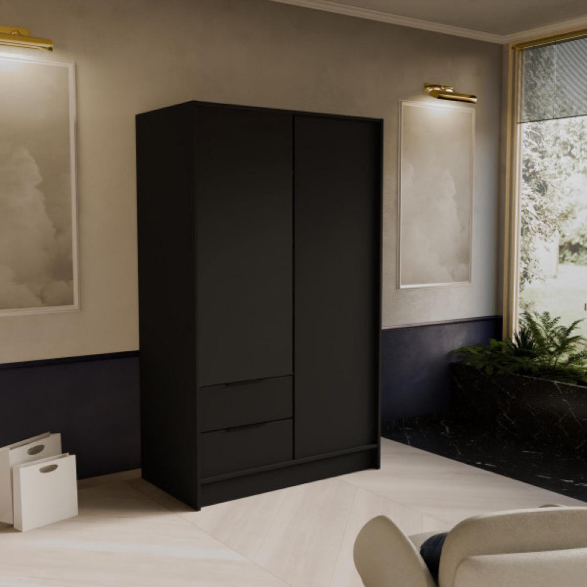 SCHRANK Schwarz NIKOLA 103 Mit Verstellbaren Regalen - Schwarz, Holzwerkstoff (102/200/51cm) - Sepro Meble