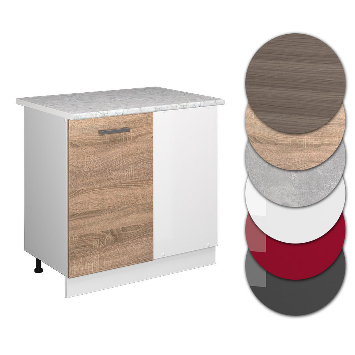 ECKUNTERSCHRANK R-Line Sonoma 86 cm, AP Marmor - Weiß/Sonoma Eiche, Holzwerkstoff (86/81.6/60cm) - Vicco