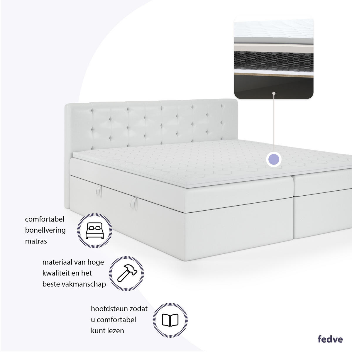 BOXBETT Doppelbett Pekin Weiss 200x200 cm - Weiß, Textil (200/200cm) - Fedve
