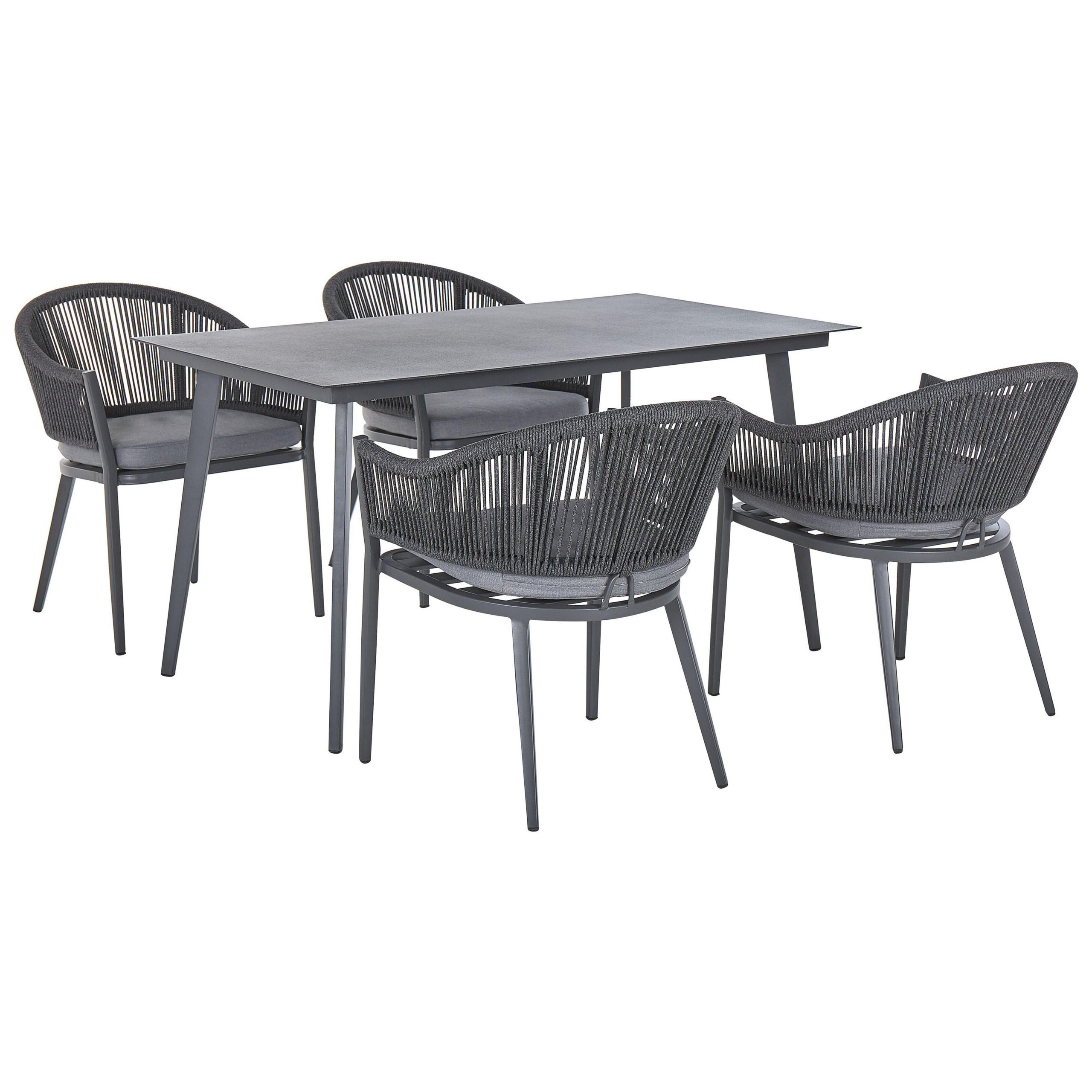 SET VRTNOG NAMJEŠTAJA 4-sjed aluminij/pleteno uže sivi Mileto - siva, metal - Beliani